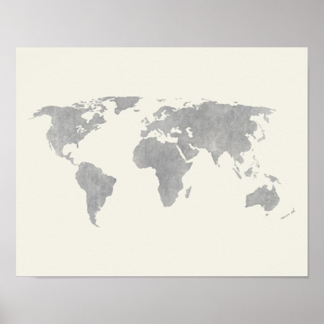 Grey World Map on canvas background Poster (Front)