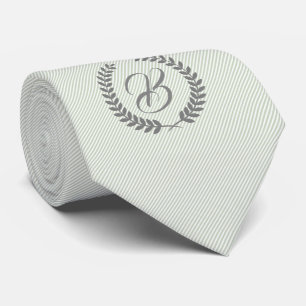 Grey Wreath With Monogram Mint-Green Tin Stripes Tie