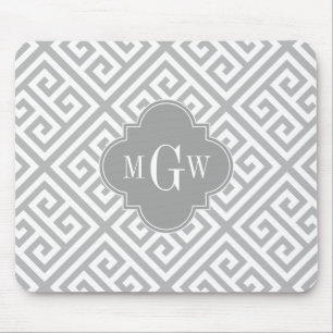 Grey Wt Med Greek Key Diag T Dk Grey Name Monogram Mouse Pad