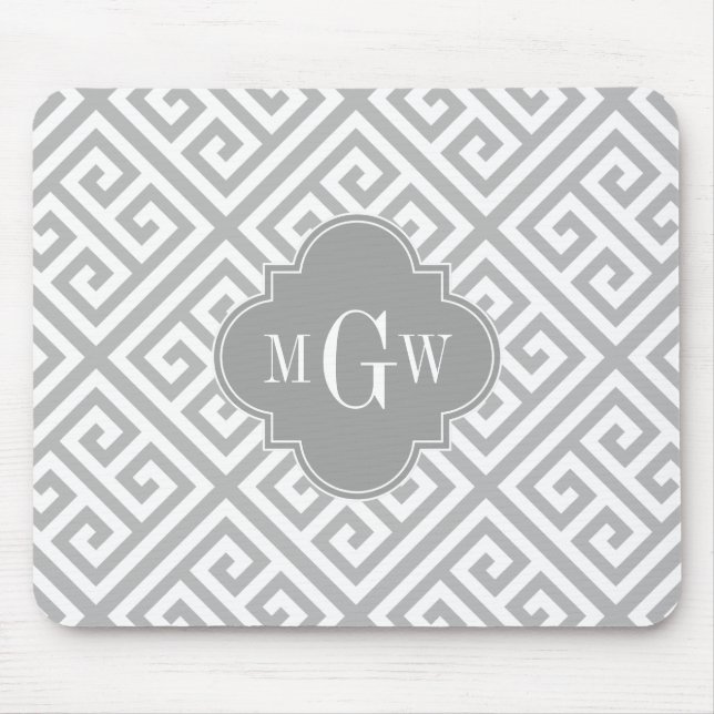 Grey Wt Med Greek Key Diag T Dk Grey Name Monogram Mouse Pad (Front)