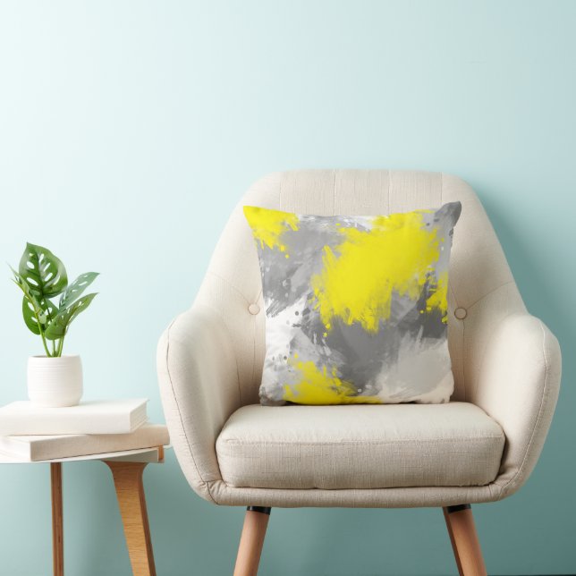 Grey Yellow Abstract Brushstrokes Cushion (Chair)