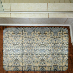 Grey Yellow and Pale Blue Mosaic Brick Bath Mat