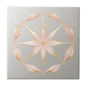 Grey, yellow and pink floral ceramic tile