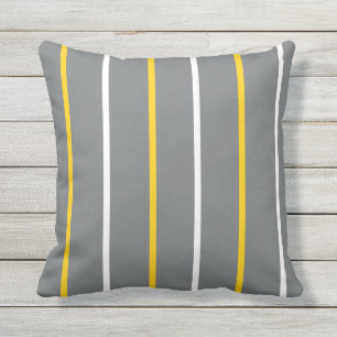 Grey Yellow and White Thin Vertical Stripes Cushion