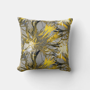 Grey & Yellow Artistic Abstract Floral Cushion
