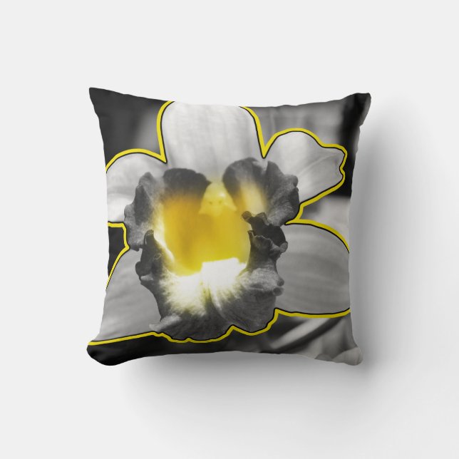 Grey Yellow Black White Orchid Cushion (Front)