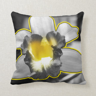 Grey Yellow Black White Orchid Cushion