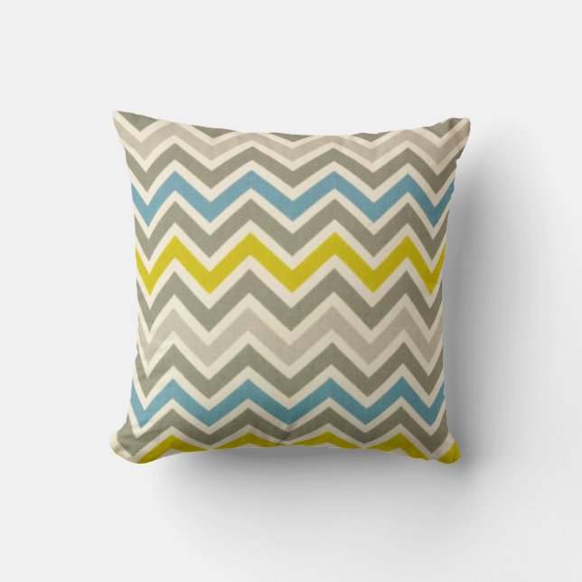 Grey Yellow Blue Chevron Throw Pillow (Front)
