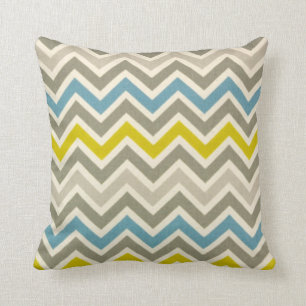 Grey Yellow Blue Chevron Throw Pillow