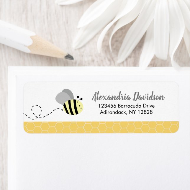 Grey Yellow Bumble Bee Custom Address Labels (Insitu)