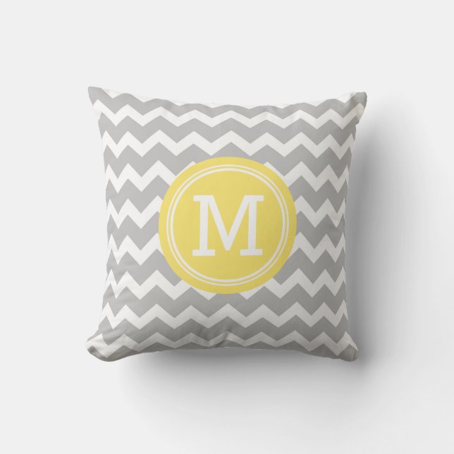 Grey Yellow Chevron Monogram Decorative Pillow (Front)