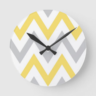 Grey & Yellow Chevron Round Clock