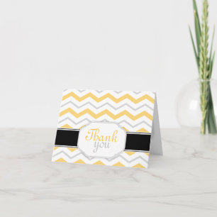 Grey & Yellow Chevron Trendy Thank You Cards