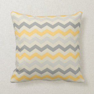 Grey yellow chevron zigzag print zig zag pattern cushion