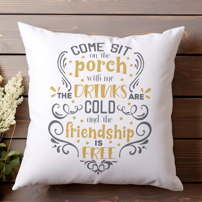Grey Yellow Come Sit on the Porch Floral Fun Cushion (Creator Uploaded)