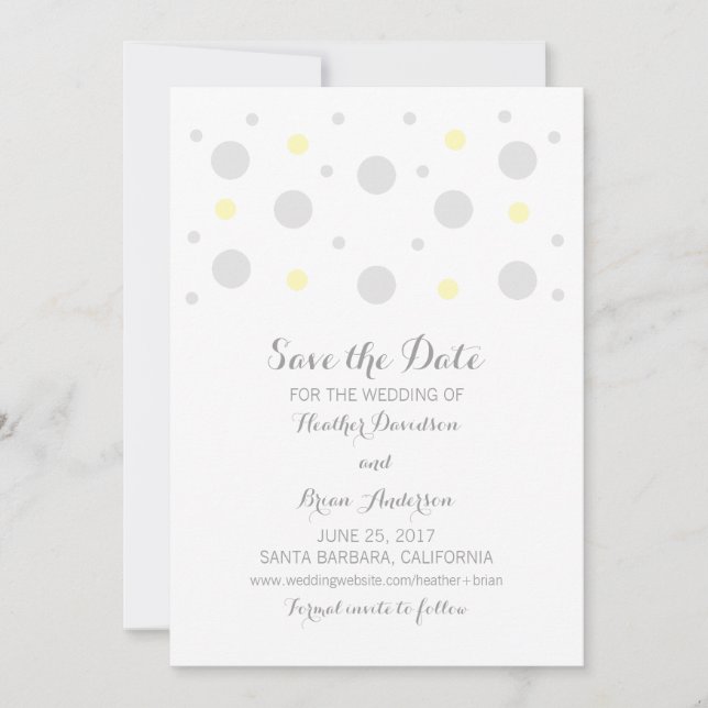 Grey Yellow Confetti Save the Date Invite (Front)