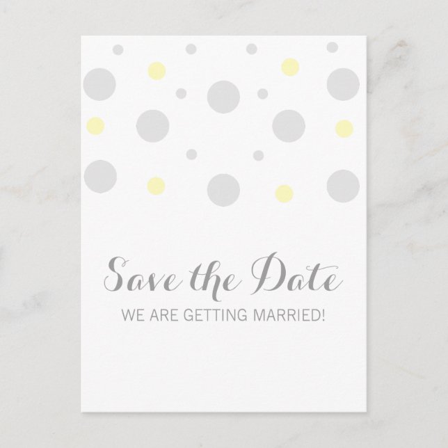 Grey Yellow Confetti Save the Date Postcard (Front)