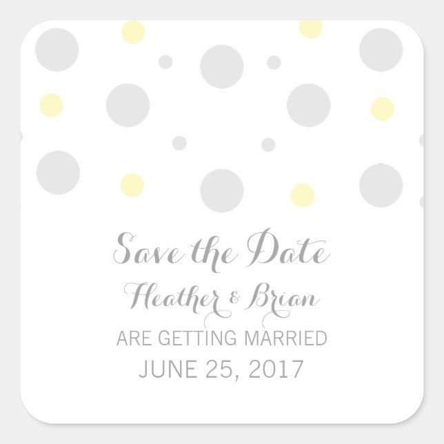 Grey Yellow Confetti Save the Date Stickers (Front)
