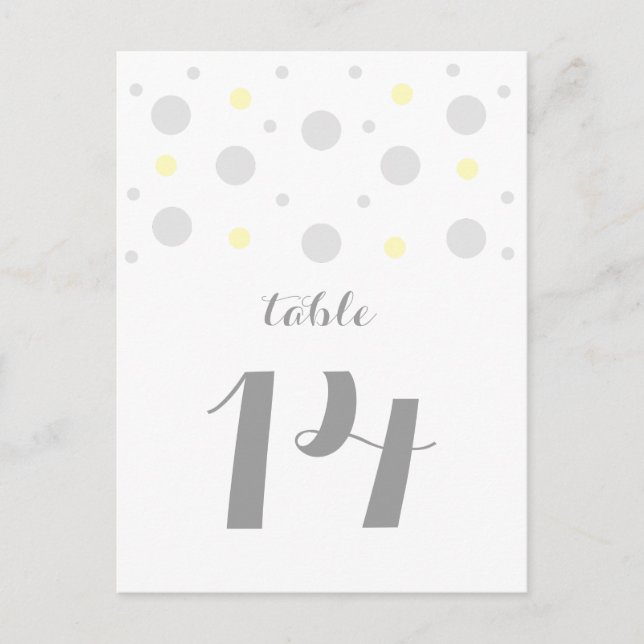 Grey Yellow Confetti Table Number Postcard (Front)