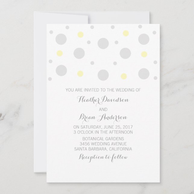 Grey Yellow Confetti Wedding Invite (Front)
