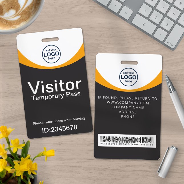 Grey Yellow Corporate Visitor Pass ID QR Code Badge (Creator Uploaded)