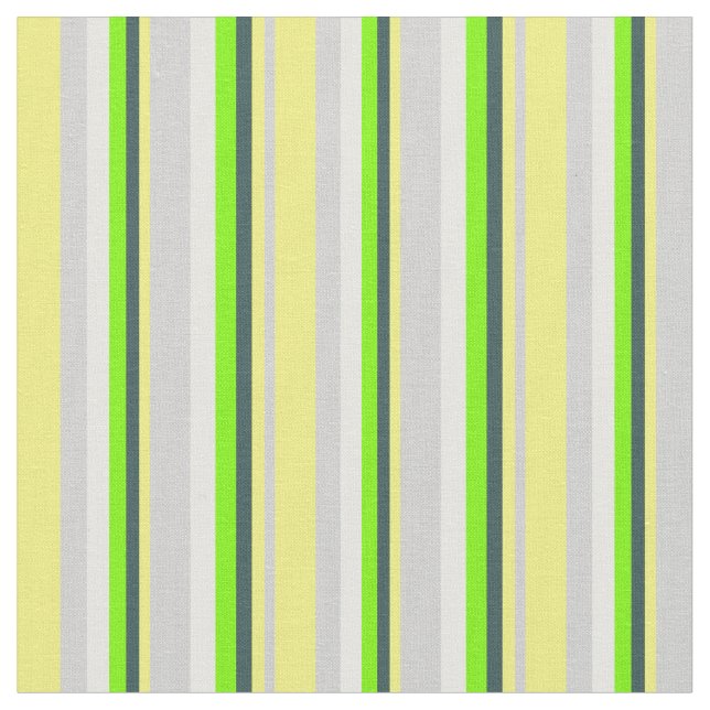 Grey, Yellow, Dark Slate Grey, Green & Mint Cream Fabric (Close Up)