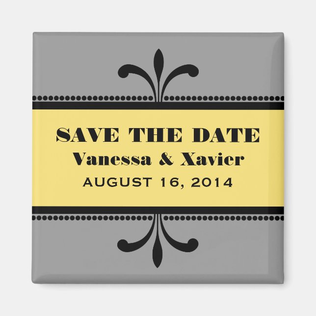 Grey/Yellow Fancy Art Deco Save the Date Magnet (Front)