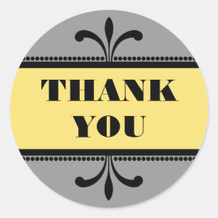 Grey/Yellow Fancy Art Deco Thank You Stickers