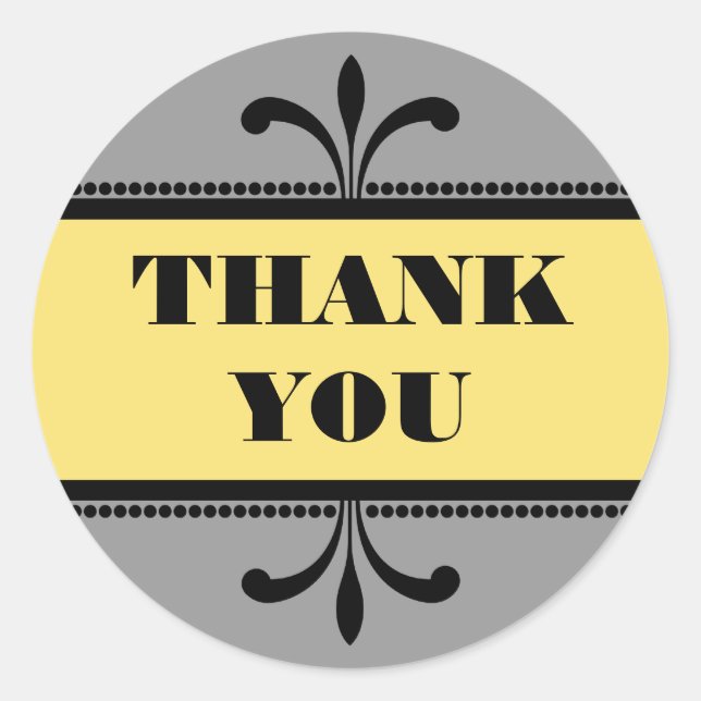 Grey/Yellow Fancy Art Deco Thank You Stickers (Front)