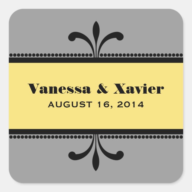 Grey/Yellow Fancy Art Deco Wedding Stickers (Front)