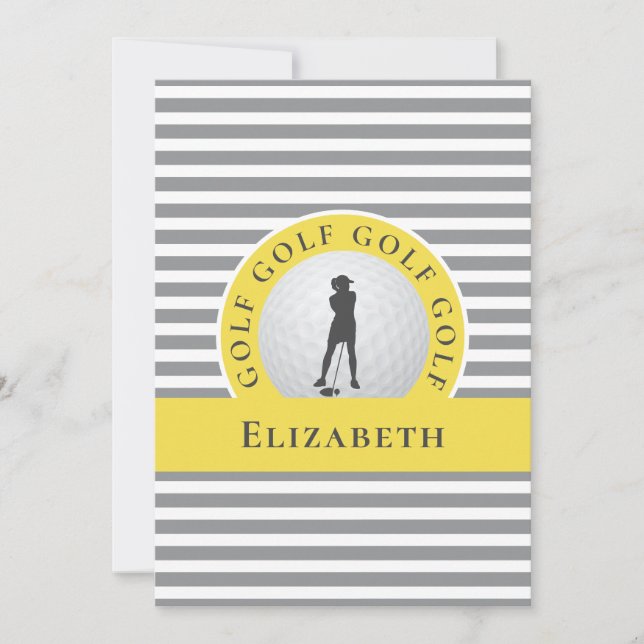 Grey Yellow For Her Personalised Golfer Thank You Card (Front)