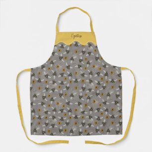 Grey & Yellow Fun Honeybee Pattern Gardening Apron