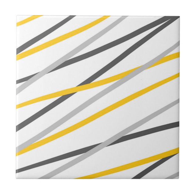 Grey Yellow Linear Abstract Ceramic Tile (Front)