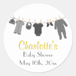Grey & Yellow Little Clothes Baby Shower Stickers