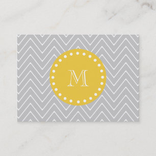 Grey & Yellow Modern Chevron Custom Monogram Business Card
