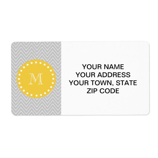 Grey & Yellow Modern Chevron Custom Monogram Shipping Label