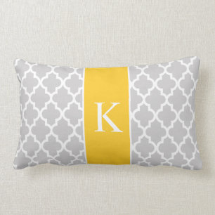 Grey Yellow Moroccan Custom Monogram Lumbar Cushion