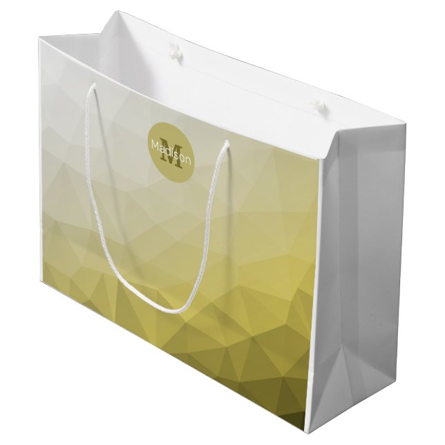 Grey Yellow ombre Mesh cool Pattern Monogram Large Gift Bag (Front Angled)