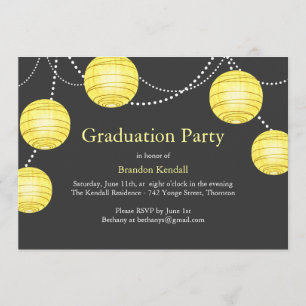 Grey & Yellow Party Lantern Graduation Invitation