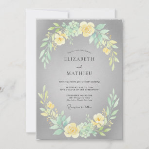 Grey Yellow Peony Wedding Invitation