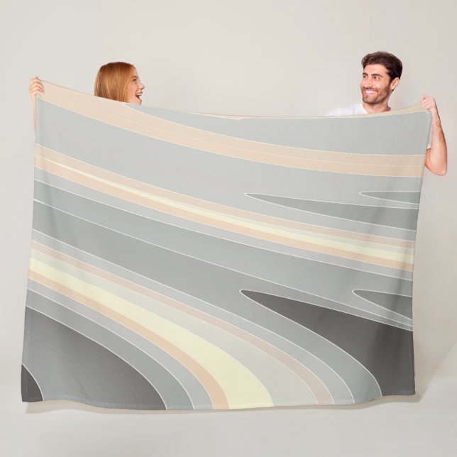 grey yellow pink waves fleece blanket (In Situ)
