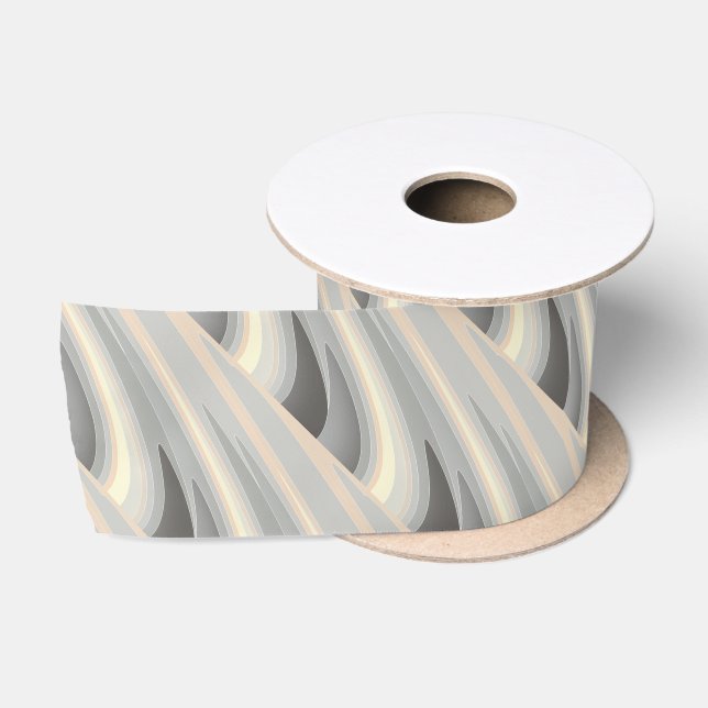 grey yellow pink waves satin ribbon (Spool)