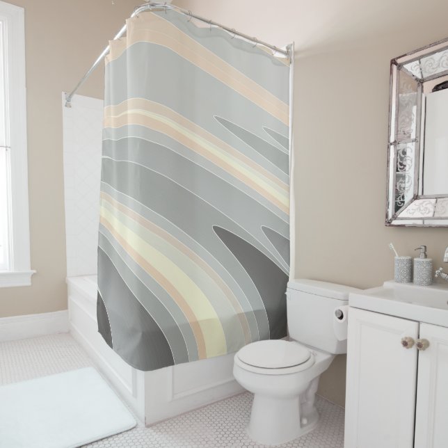grey yellow pink waves shower curtain (In Situ)