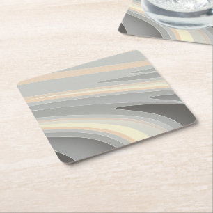grey yellow pink waves square paper coaster