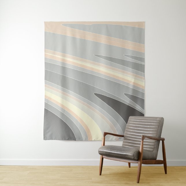 grey yellow pink waves tapestry (In Situ)
