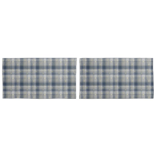 Grey & Yellow Plaid, Flower, Pair King Pillowcases (Front-Set)