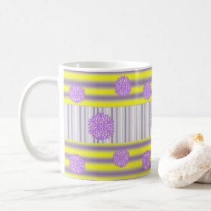 Grey Yellow Purple Flowers Stripe Mug