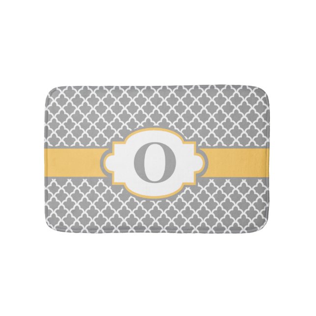 Grey Yellow Quatrefoil Monogram Bathmat Bath Mats (Front)