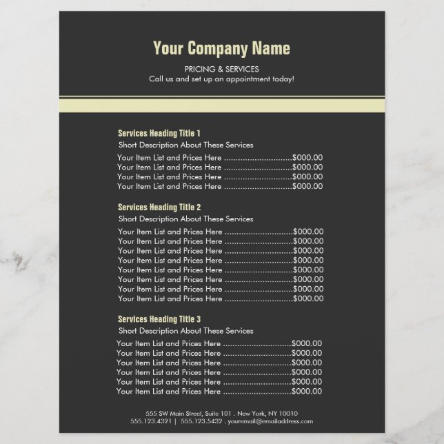 Grey Yellow Simple Border Price List 3 Flyer (Front)
