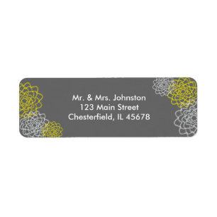 Grey/Yellow Sketched flowers Return Address Label